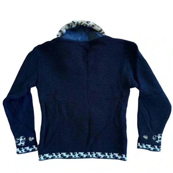 Vintage HEARTWORKS Sweater Cat Long Sleeve Faux Fur Collar Animal Print Black 5 - Picture 5 of 7